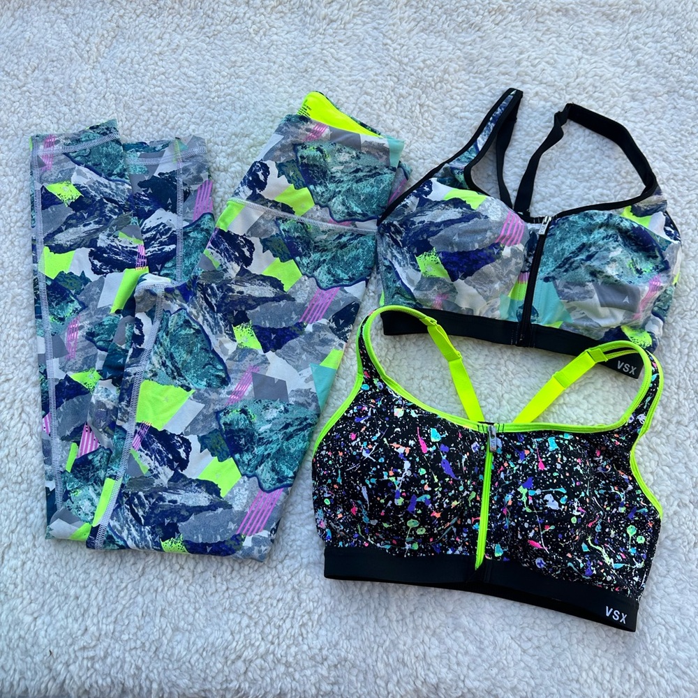 3pc bundle VSX Sport Incredible Cushioned Underwire Sport Bra 32C 34D + leggings